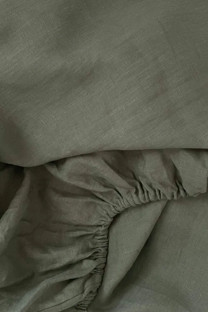 100% French Flax Linen Duvet Cover Set - Lichen - King