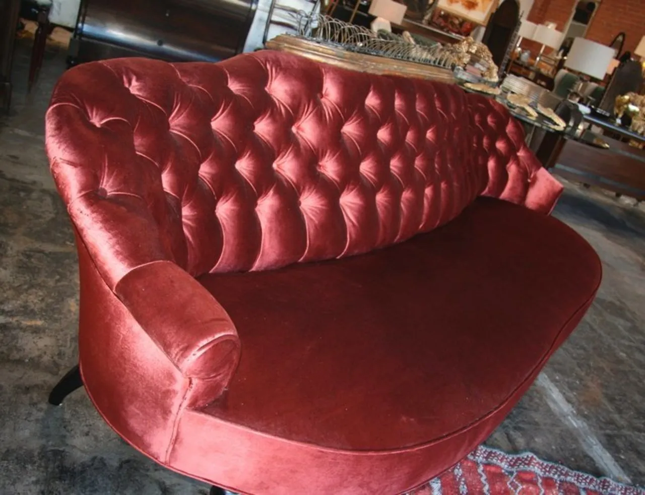19th c. Tufted Sofa with gold leaf/Iron Planter