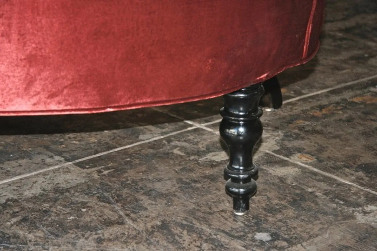 19th c. Tufted Sofa with gold leaf/Iron Planter