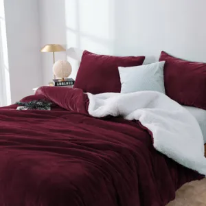 2 in 1 Teddy Sherpa Duvet Cover Set and Blanket | King | Aubergine