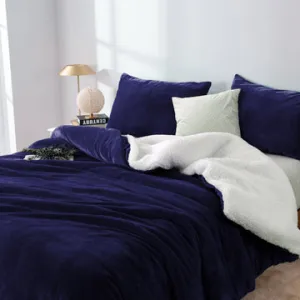 2 in 1 Teddy Sherpa Duvet Cover Set and Blanket | King | Midnight