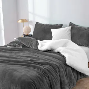 2 in 1 Teddy Sherpa Duvet Cover Set and Blanket | Queen | Charcoal