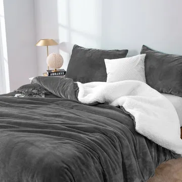 2 in 1 Teddy Sherpa Duvet Cover Set and Blanket | Queen | Charcoal