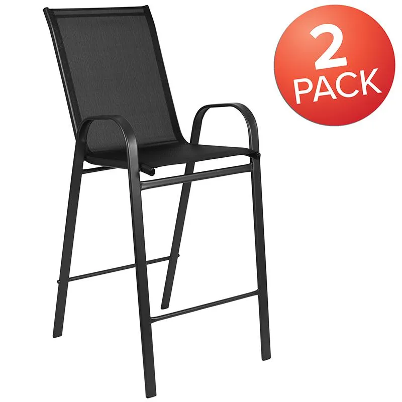 2 Pack Brazos Series Black Outdoor Barstool With Flex Comfort Material And Metal Frame By Flash Furniture