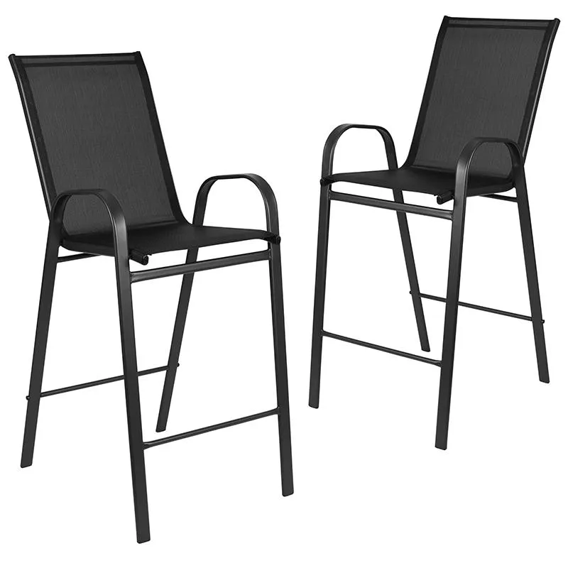 2 Pack Brazos Series Black Outdoor Barstool With Flex Comfort Material And Metal Frame By Flash Furniture