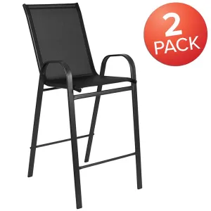 2 Pack Brazos Series Black Outdoor Barstool With Flex Comfort Material And Metal Frame By Flash Furniture
