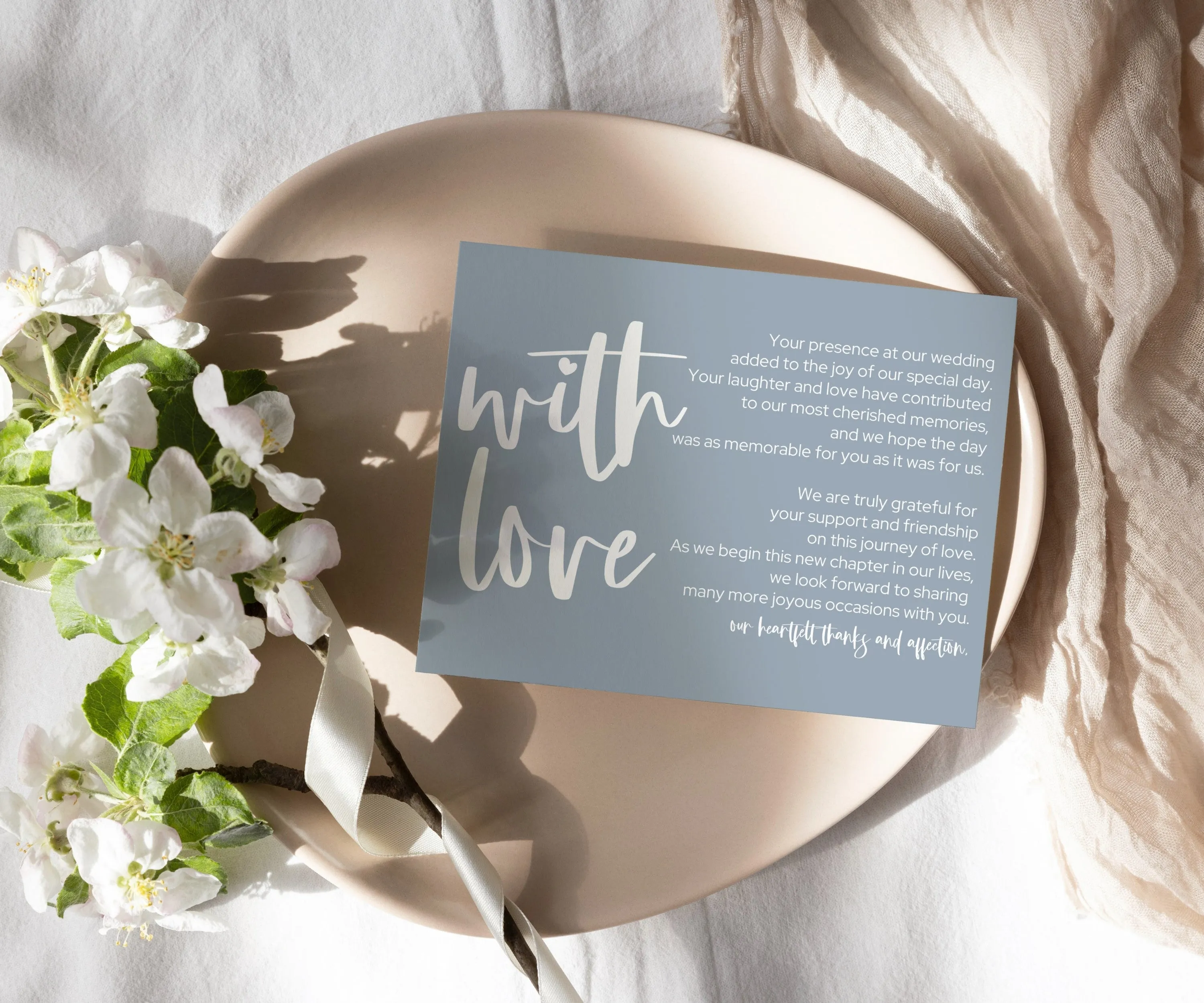 25-Pack Dusty Blue Reception Thank You Cards - 4x6 Wedding Table Favors