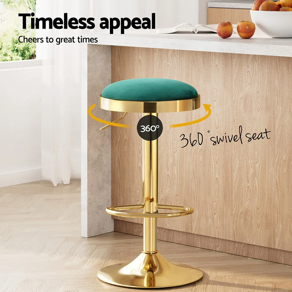 2x Bar Stools | Kitchen Dining Chairs | Velvet Padded Stool | Green
