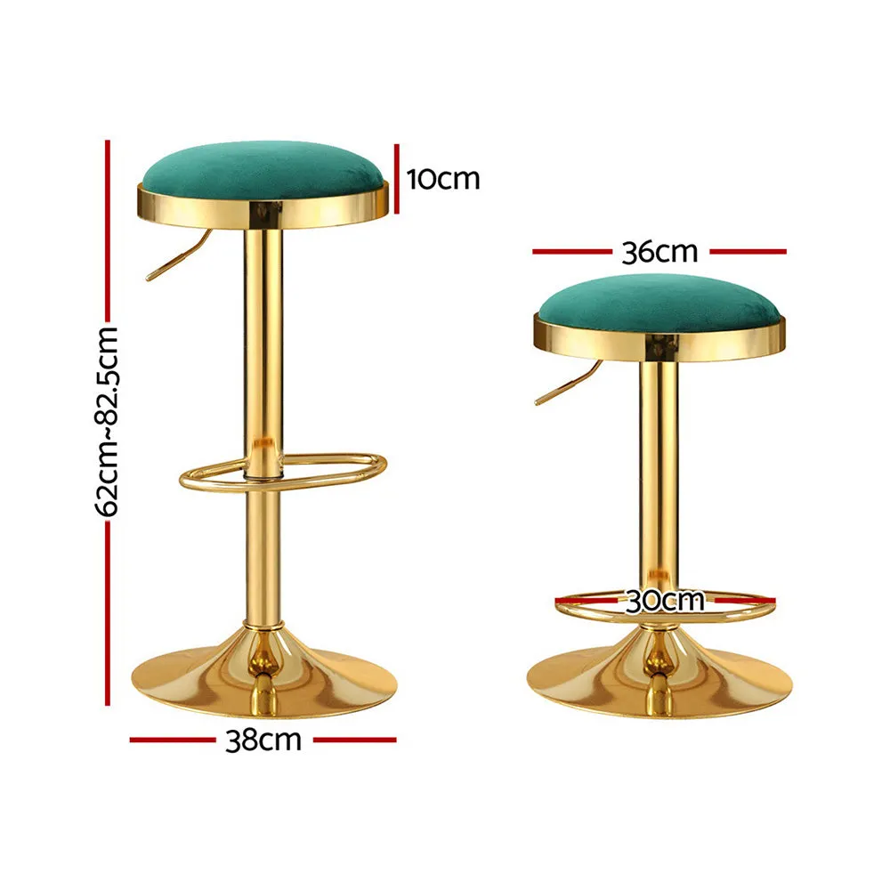 2x Bar Stools | Kitchen Dining Chairs | Velvet Padded Stool | Green