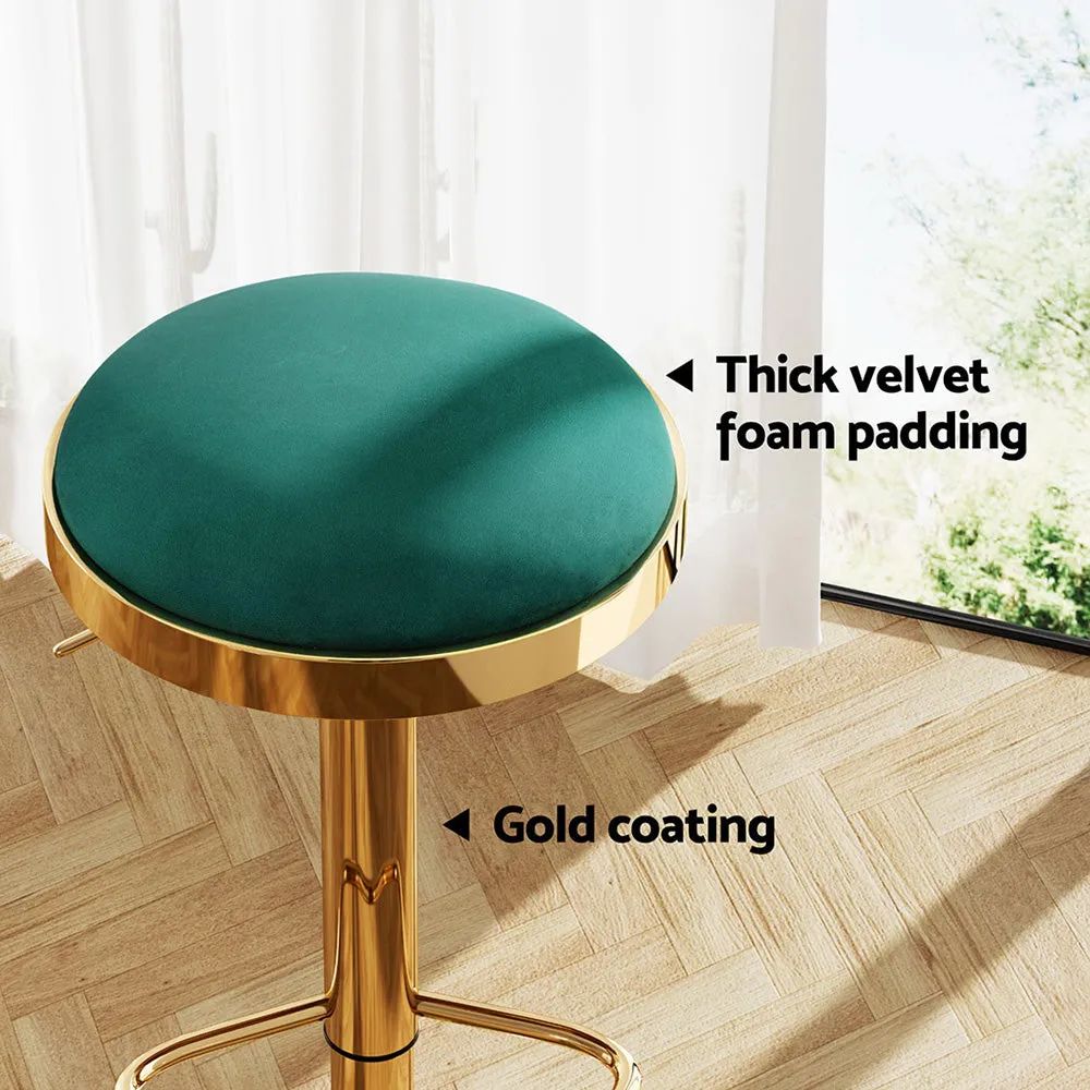 2x Bar Stools | Kitchen Dining Chairs | Velvet Padded Stool | Green