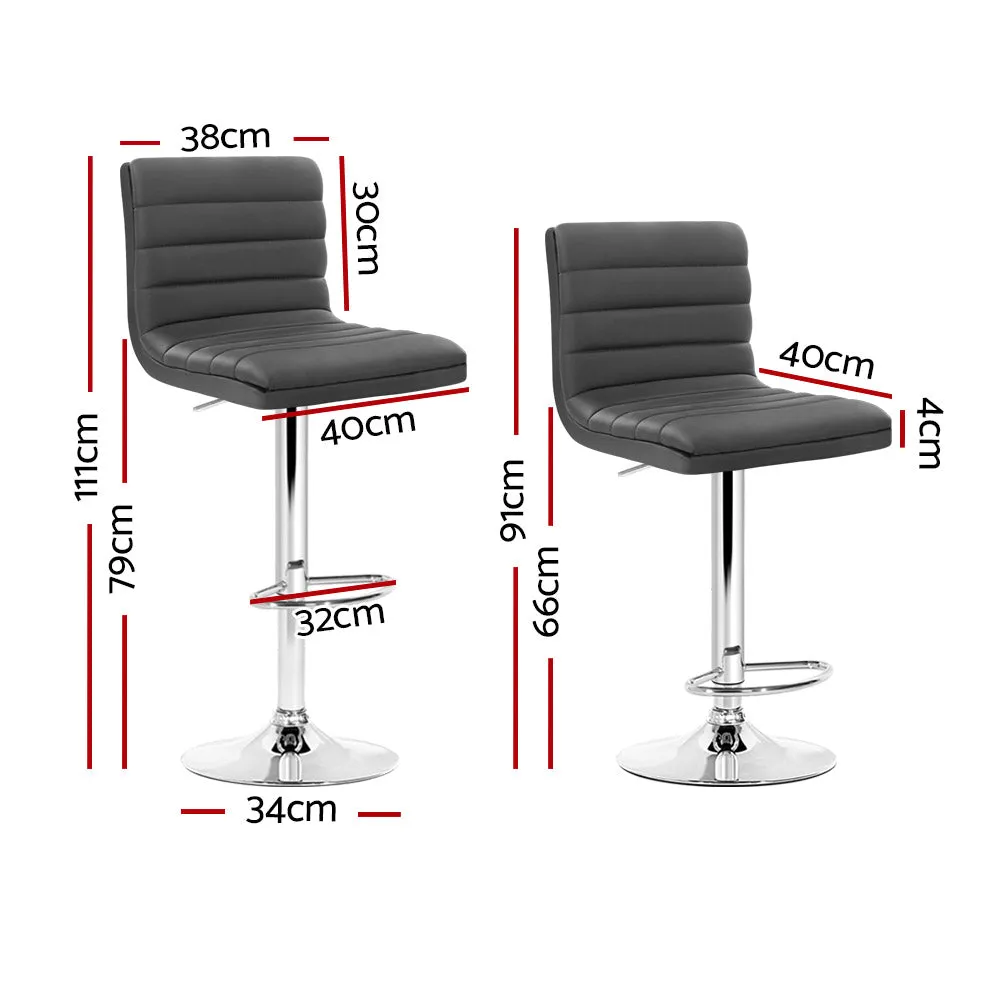 2x Bar Stools | Padded Leather | Gas Lift | Grey