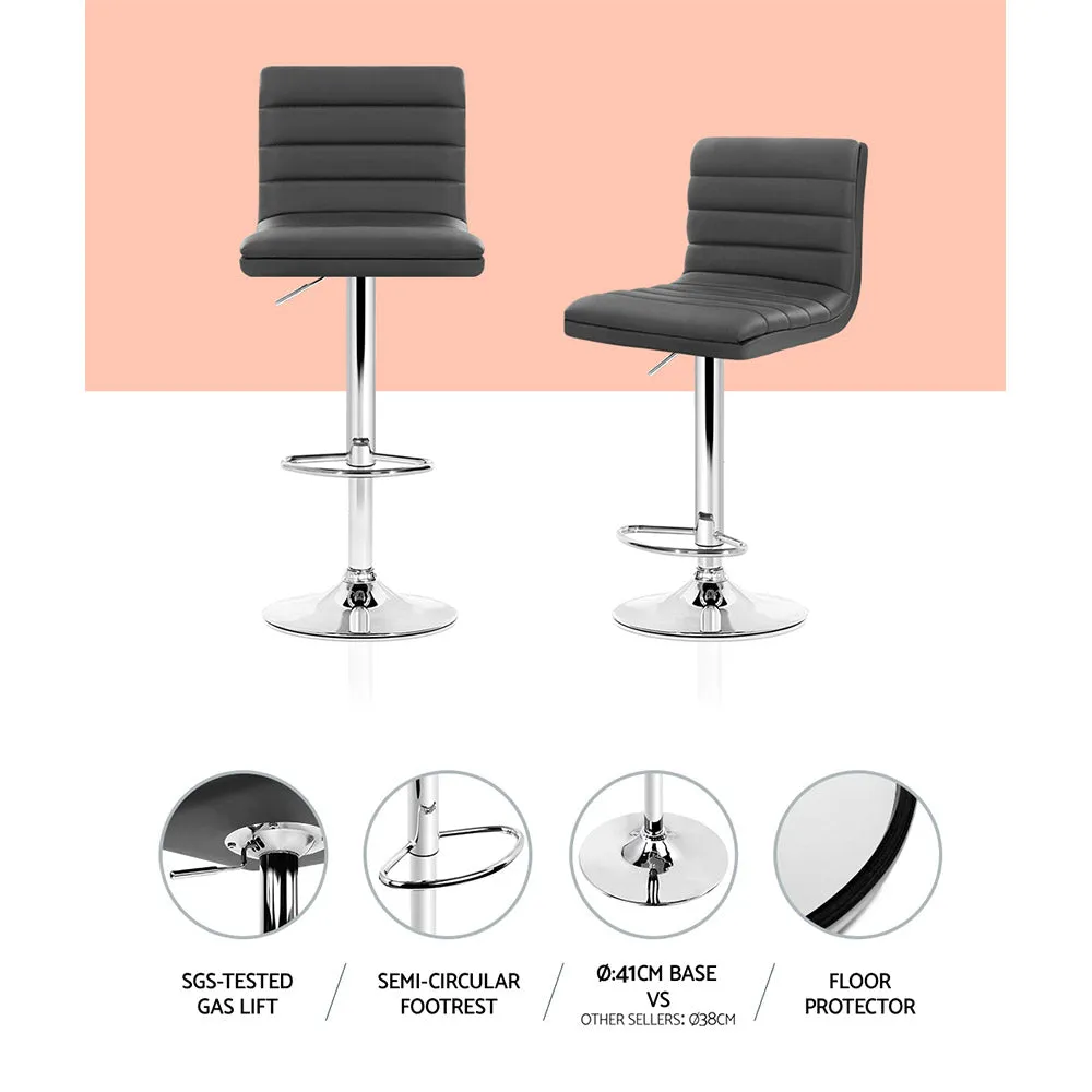 2x Bar Stools | Padded Leather | Gas Lift | Grey