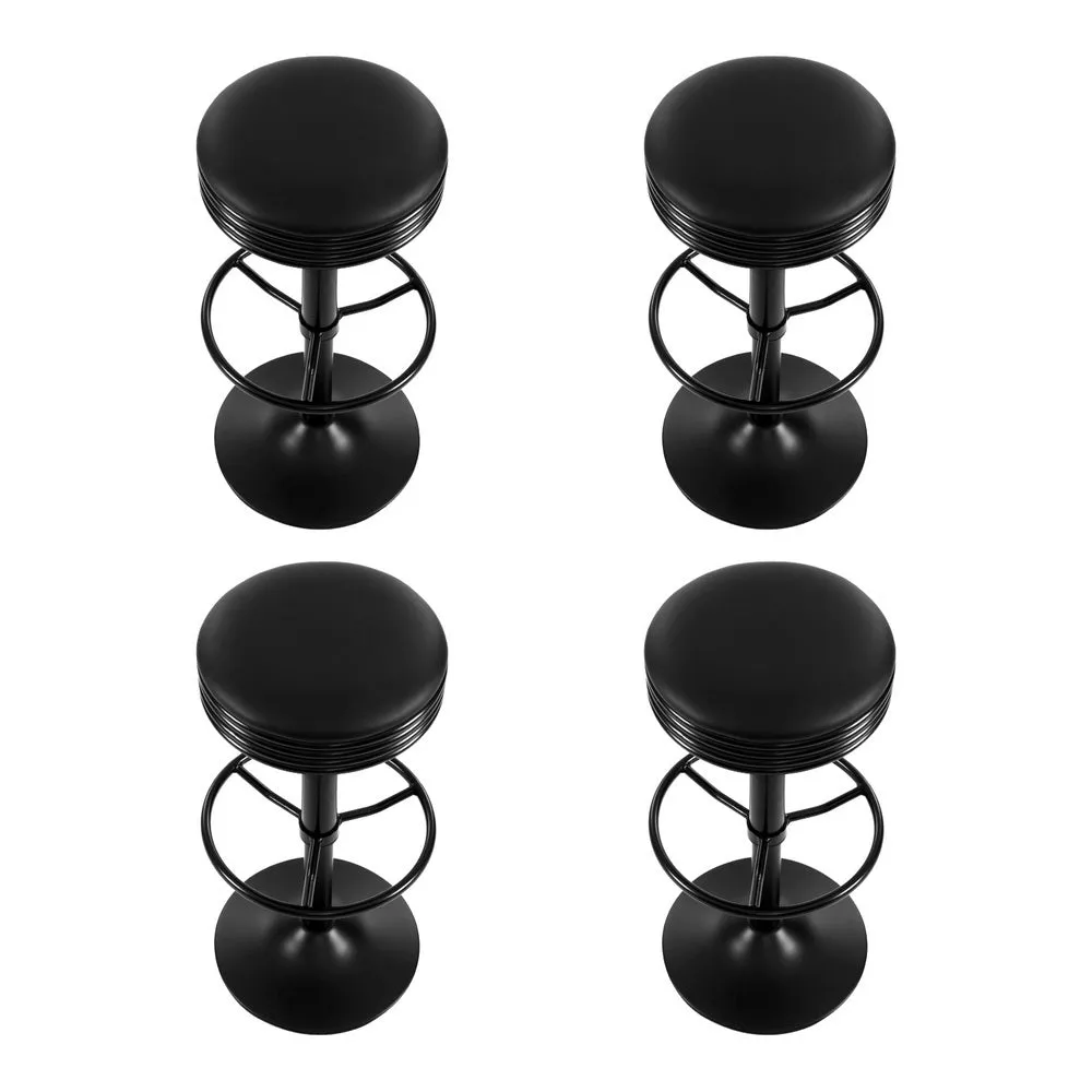 4x Bar Stools | Leather Padded | Gas Lift | Black Finish