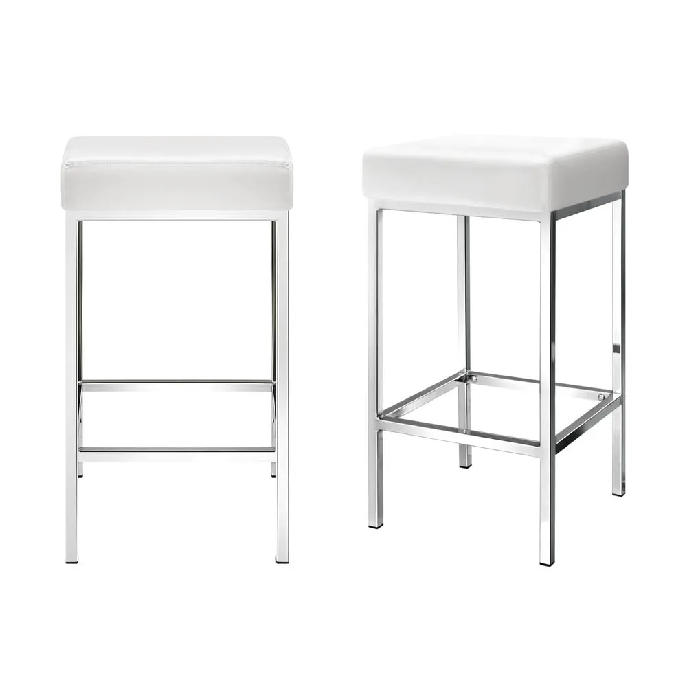 4x Bar Stools | Leather Padded | Metal Frame | White