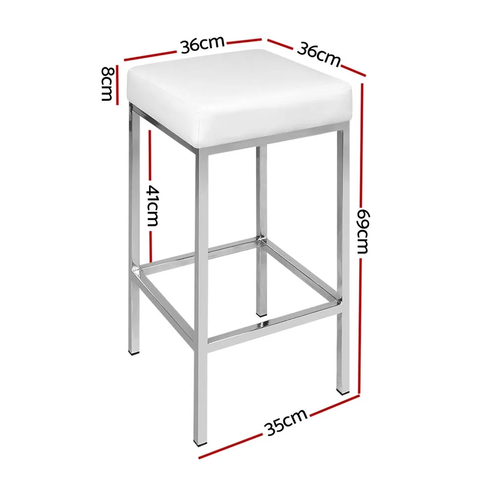 4x Bar Stools | Leather Padded | Metal Frame | White