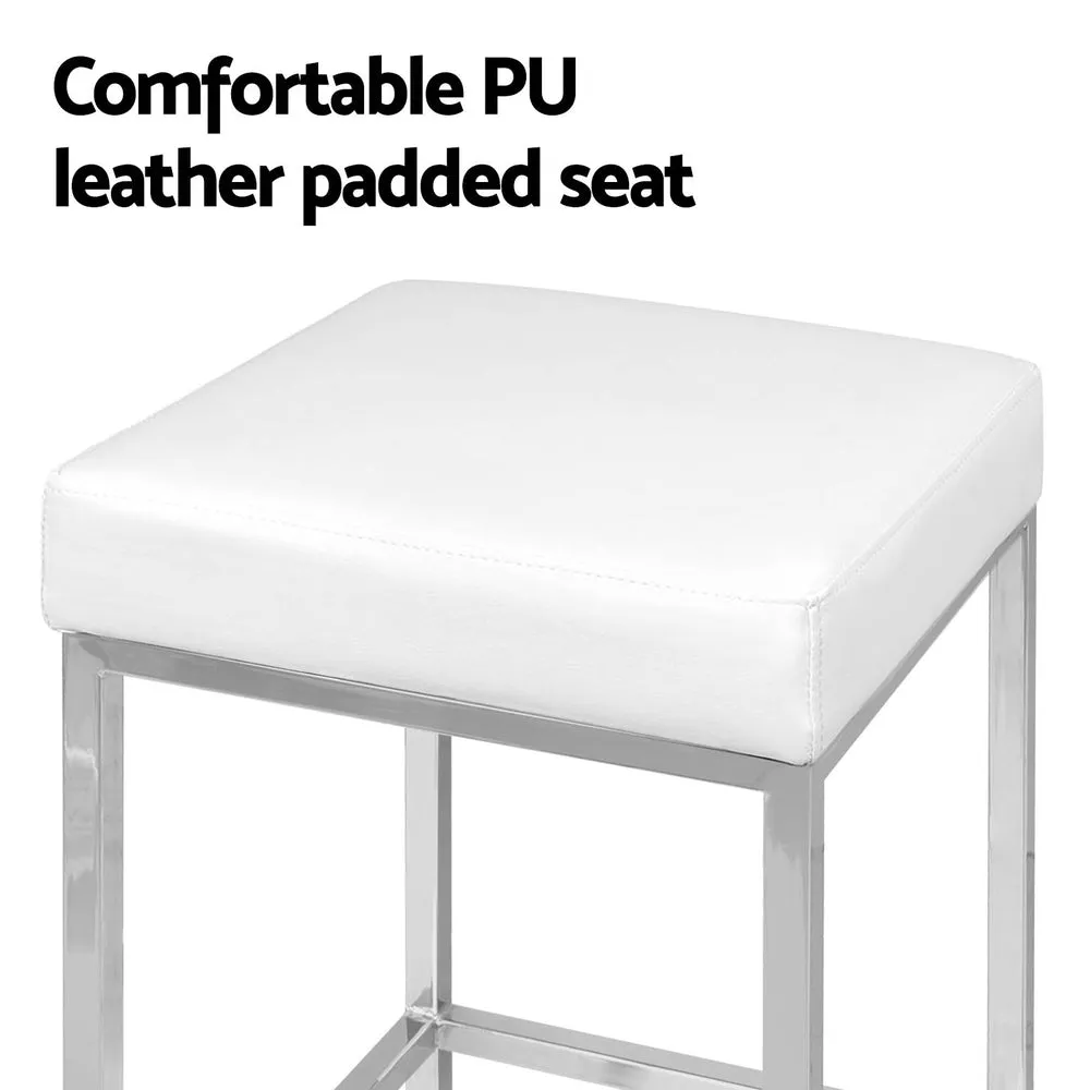4x Bar Stools | Leather Padded | Metal Frame | White