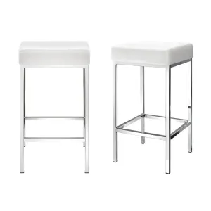 4x Bar Stools | Leather Padded | Metal Frame | White