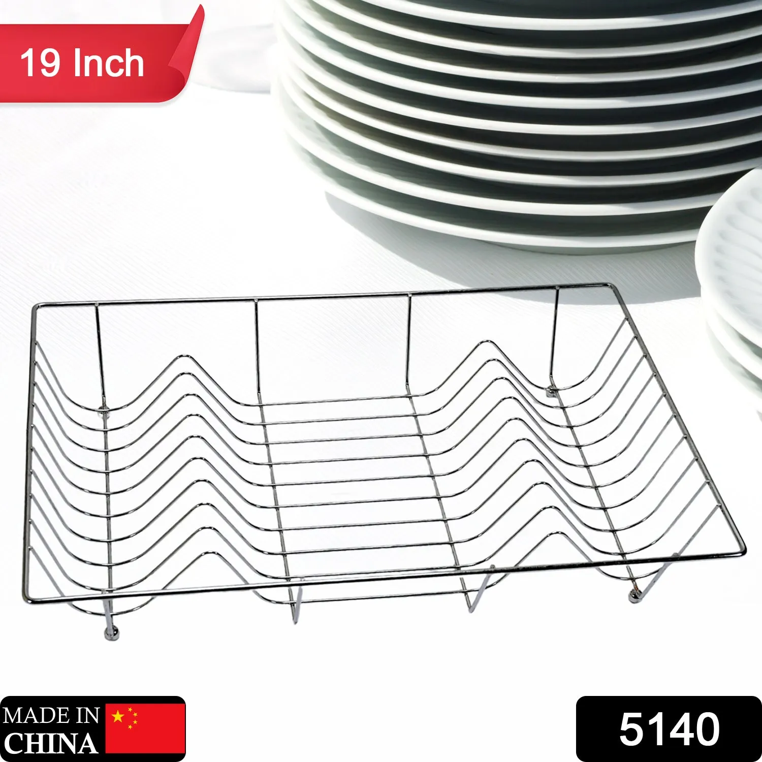 5140 High Grade Dish Drainer Basket / Plate Sink Stand / Plate Drying Rack / Dish Rack for Kitchen Stainless Steel 48cm