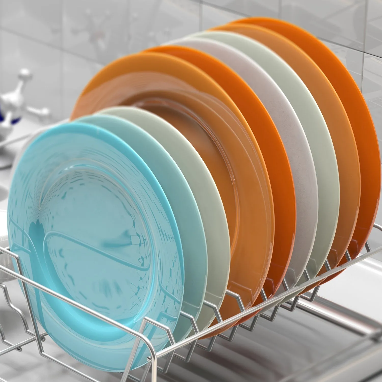 5140 High Grade Dish Drainer Basket / Plate Sink Stand / Plate Drying Rack / Dish Rack for Kitchen Stainless Steel 48cm