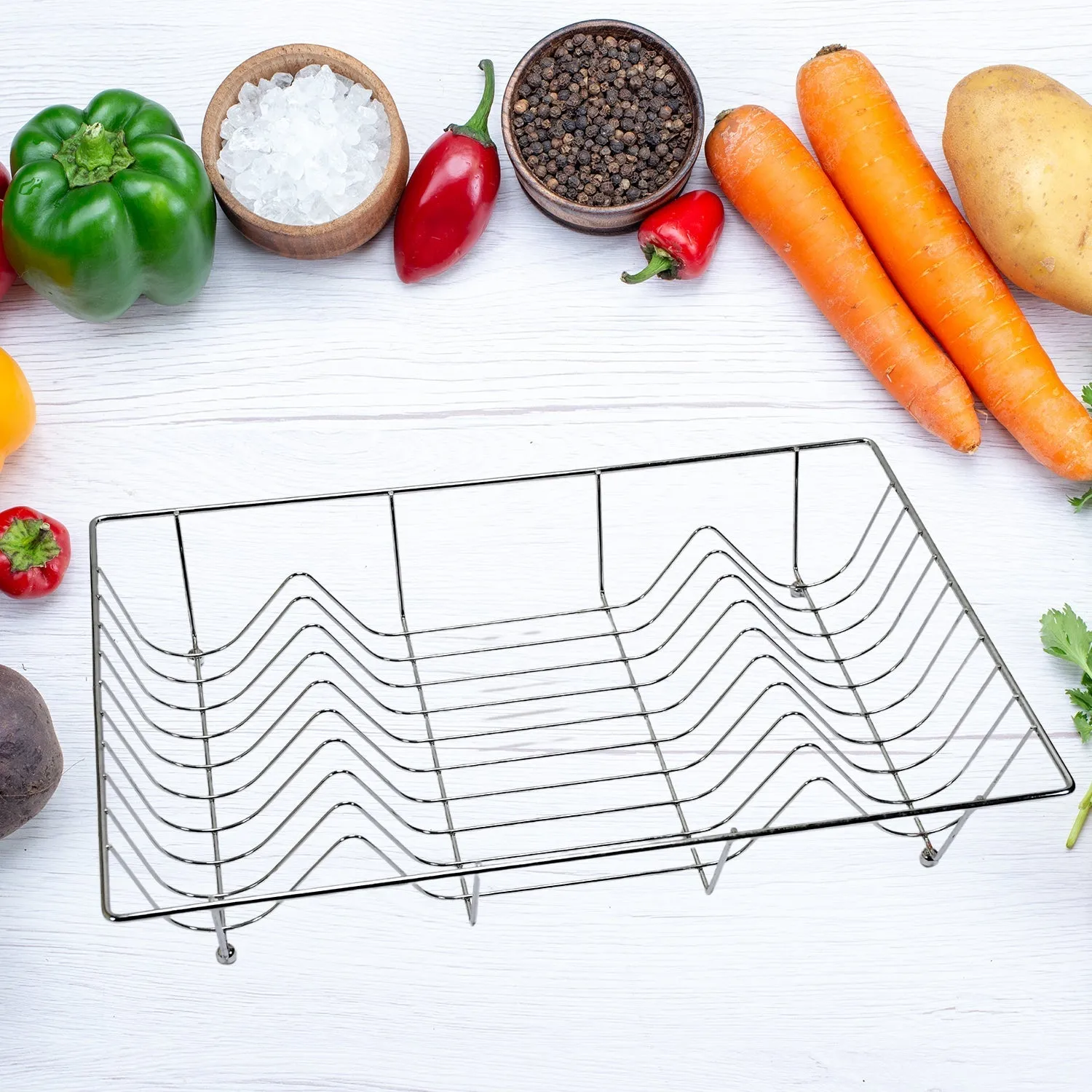 5140 High Grade Dish Drainer Basket / Plate Sink Stand / Plate Drying Rack / Dish Rack for Kitchen Stainless Steel 48cm
