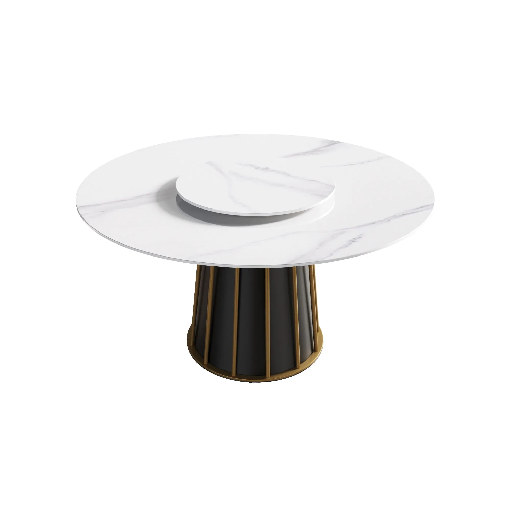 53.15" Modern Artificial Stone Round Panel Metal Iron Base Dining Table, Can Accommodate 6 People-23.62" Artificial Stone Turntable (Not Including Chairs) - White / Black by Couch.com
