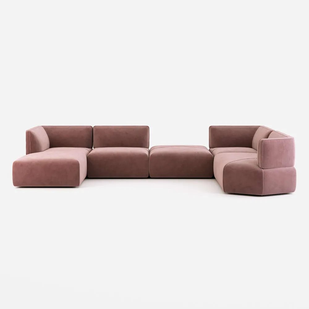 6 Seater Sofa Velvet Fabric - Peach - L680cm x W80cm x H80cm