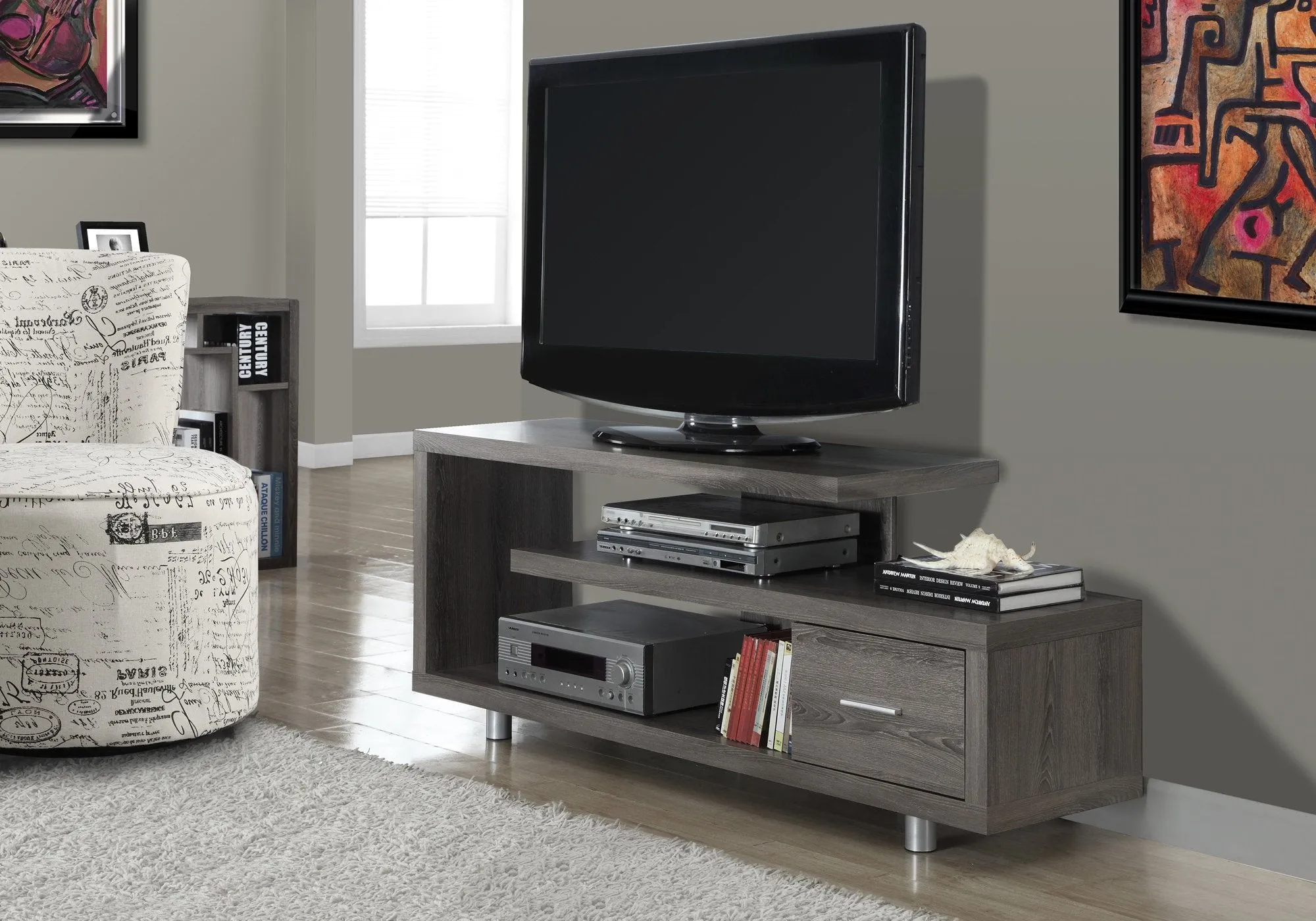 60"L Dark Taupe With 1 Drawer Tv Stand