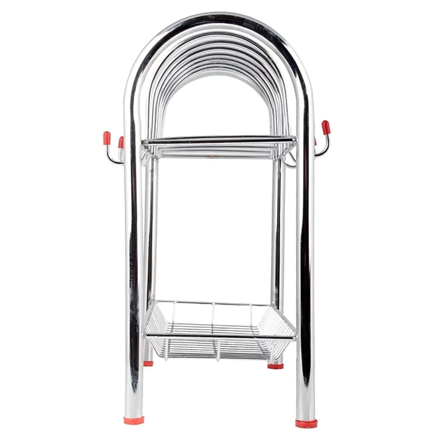 746_Stainless Steel 2 Layer Plate & Bowl Stand Kitchen Utensil Rack / Cutlery Stand
