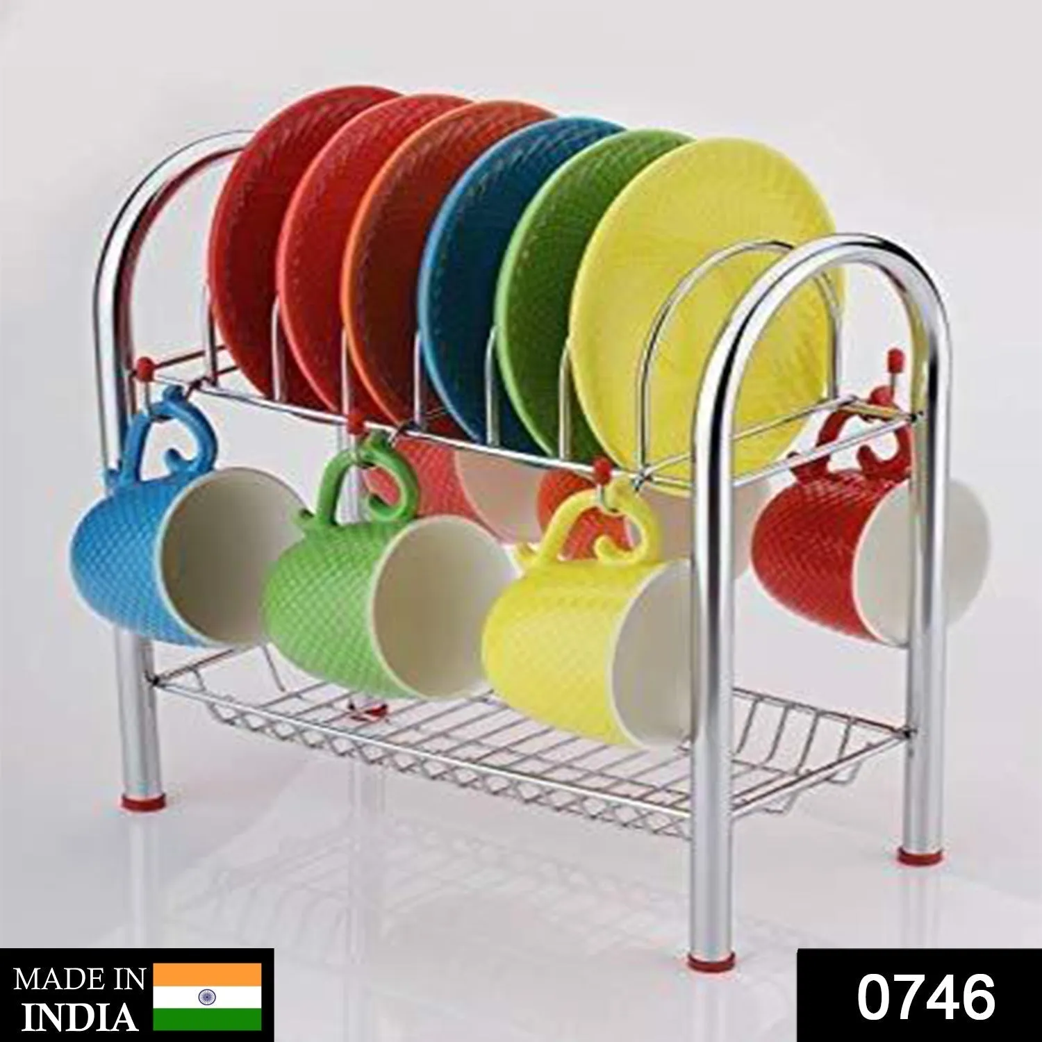 746_Stainless Steel 2 Layer Plate & Bowl Stand Kitchen Utensil Rack / Cutlery Stand