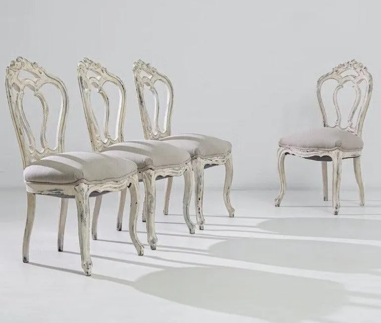 Antique French Shabby Chic Dining Chairs - Set of 4