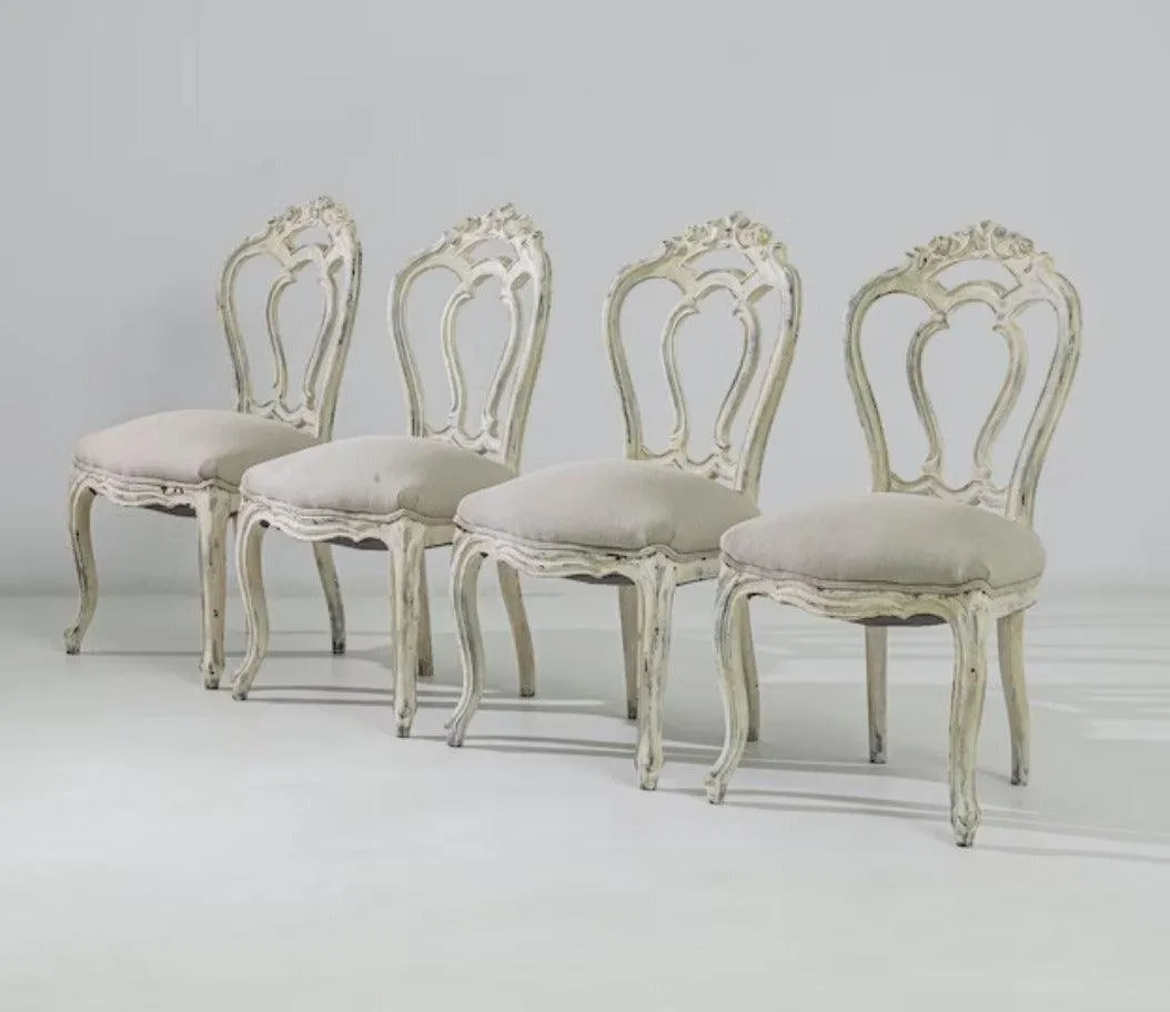 Antique French Shabby Chic Dining Chairs - Set of 4