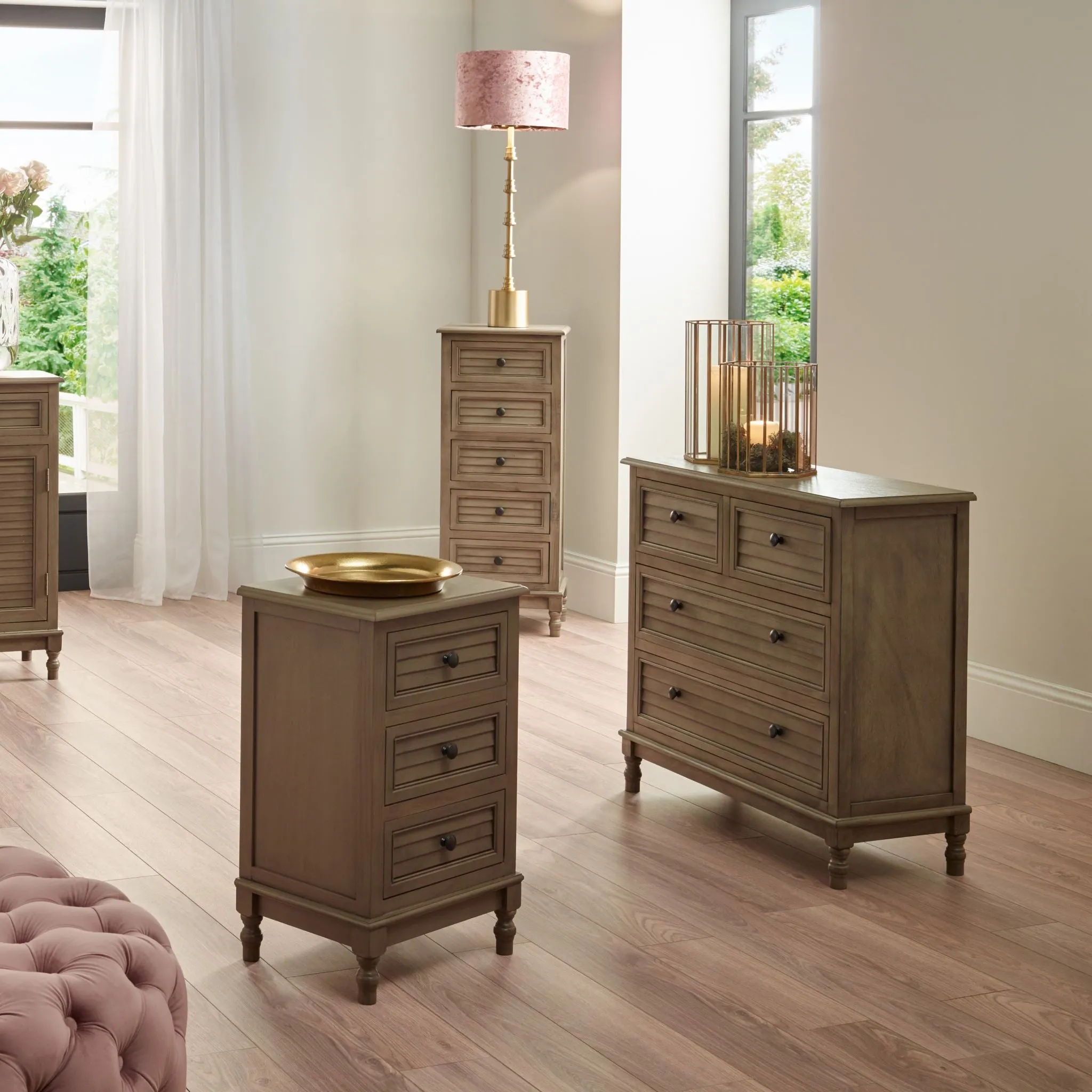 Ashwell Taupe Pine 3 Drawer Wood Unit