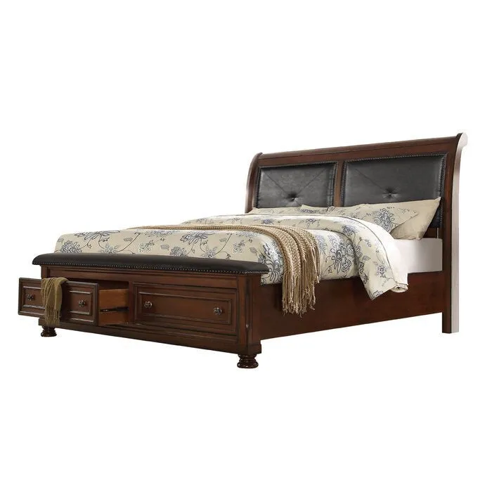 Austin King Size Leather Headboard Storage Bed made with Wood in Dark Walnut