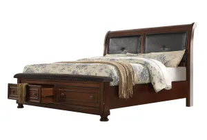 Austin King Size Leather Headboard Storage Bed made with Wood in Dark Walnut
