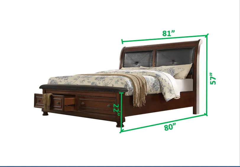 Austin King Size Leather Headboard Storage Bed made with Wood in Dark Walnut