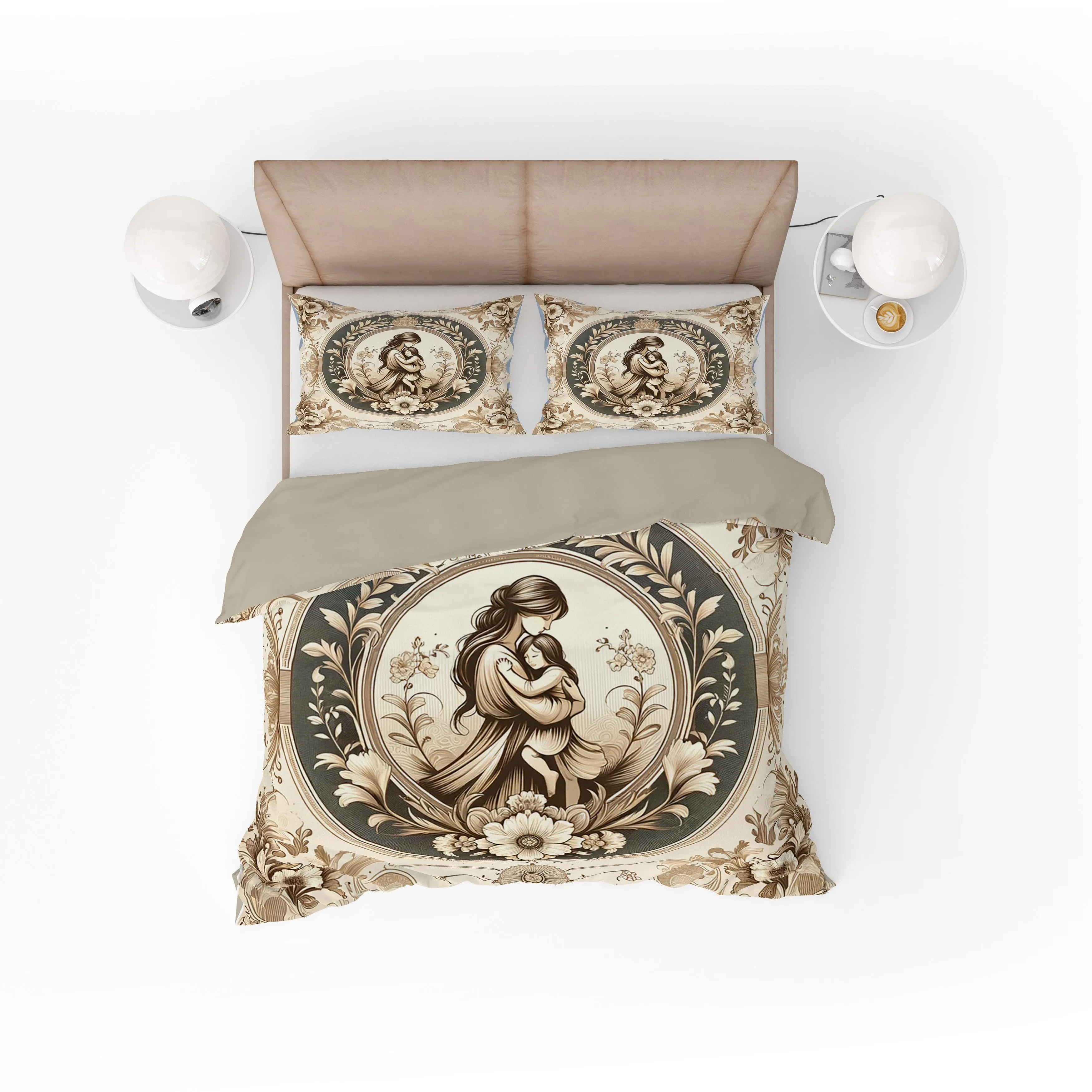 Beautiful Classic Elegant Mother Love Cotton Reversible Quilt Cover Set For Mothers