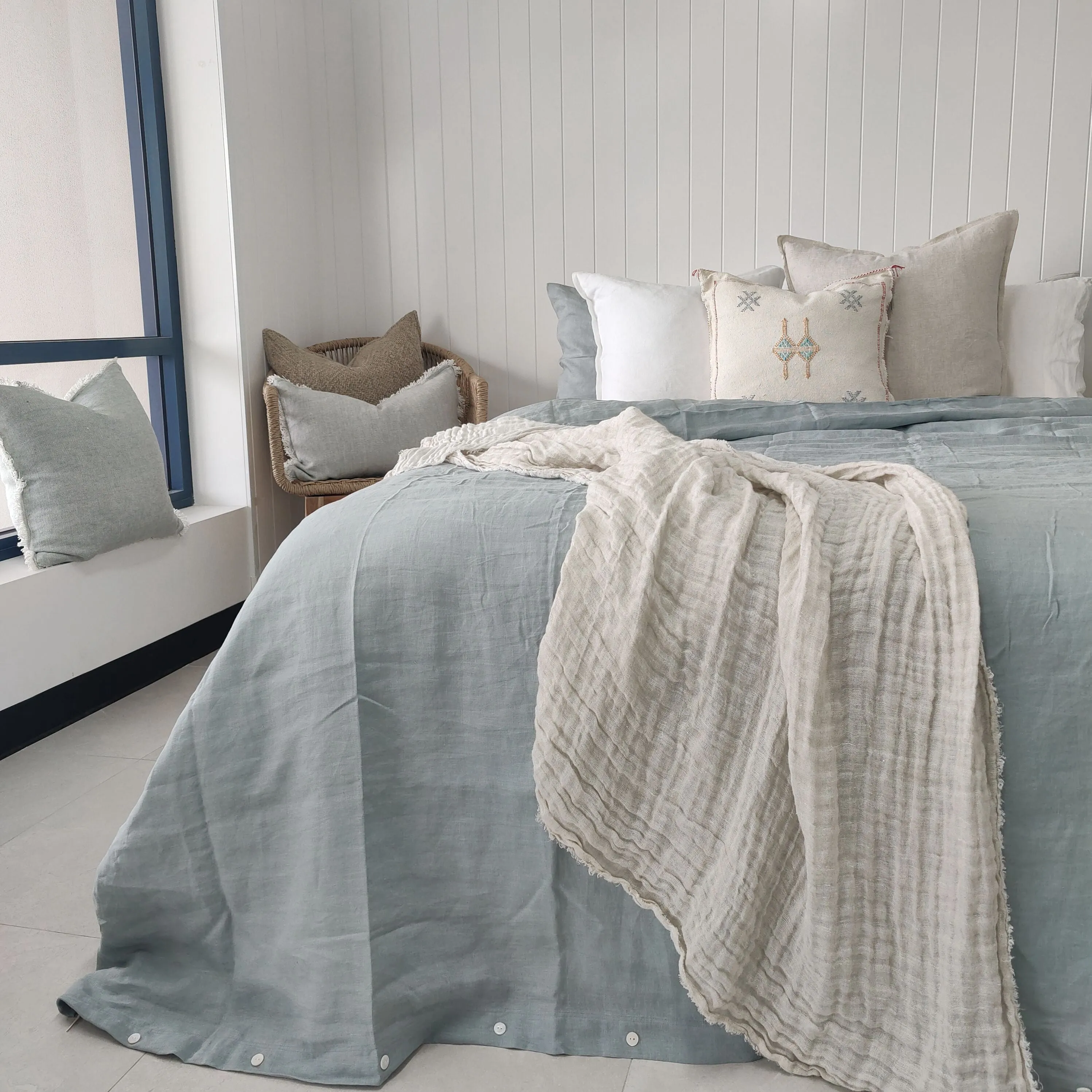 Bed Linen Pure French Duvet Quilt Set Duck Egg Blue