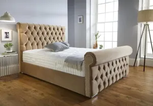 Bisma Fabric Chesterfield Sleigh Bed - 5FT0 King Size