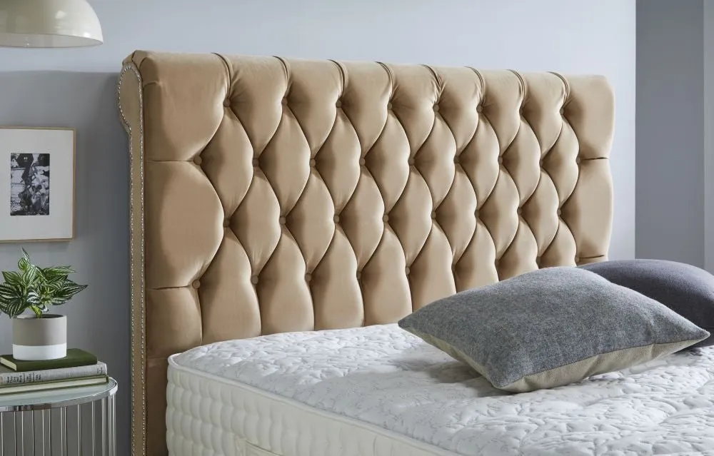 Bisma Fabric Chesterfield Sleigh Bed - 5FT0 King Size