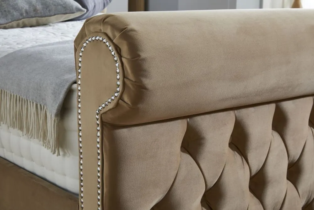 Bisma Fabric Chesterfield Sleigh Bed - 5FT0 King Size