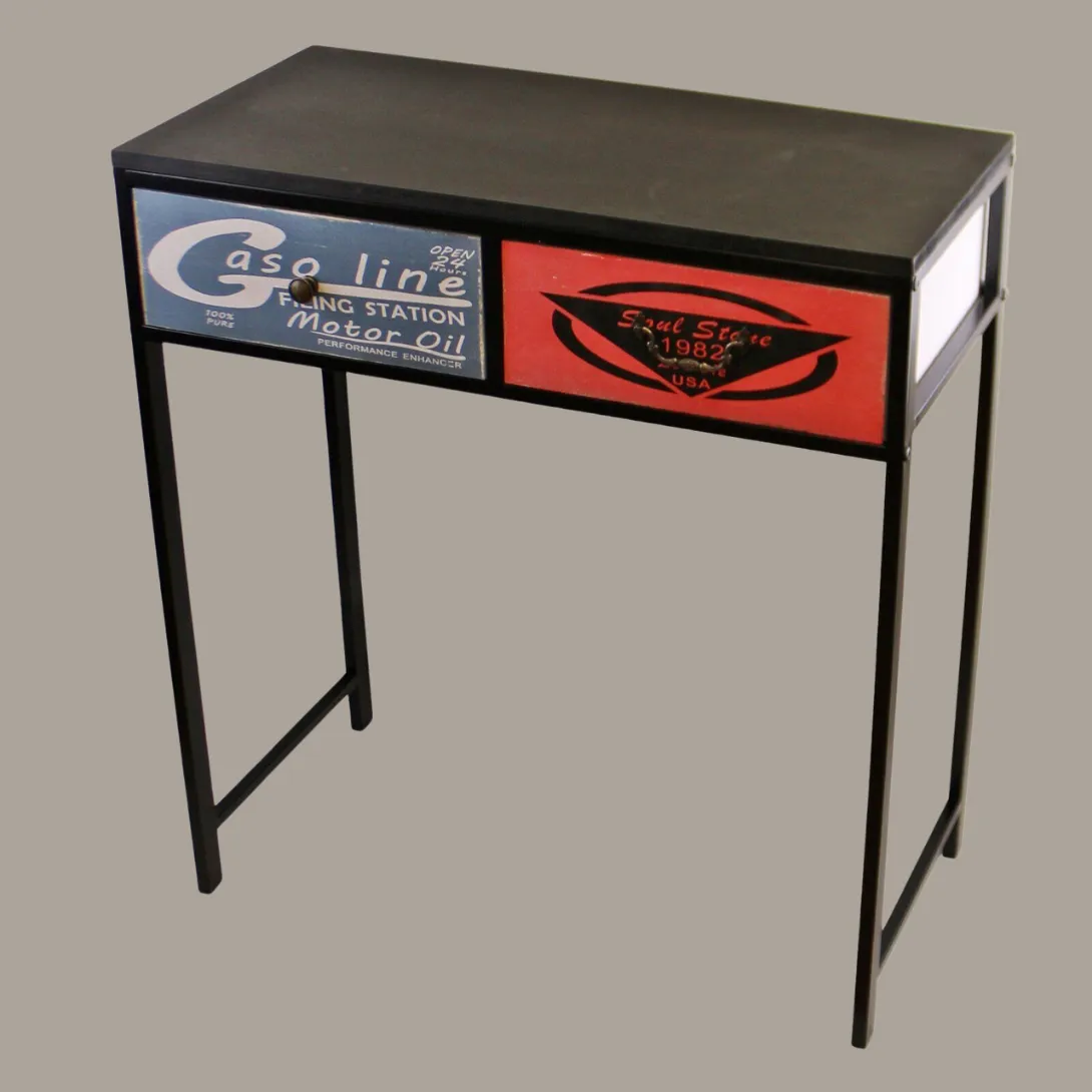 Black Console Table With 2 Drawers, Retro Design To Drawers
