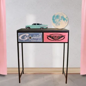 Black Console Table With 2 Drawers, Retro Design To Drawers