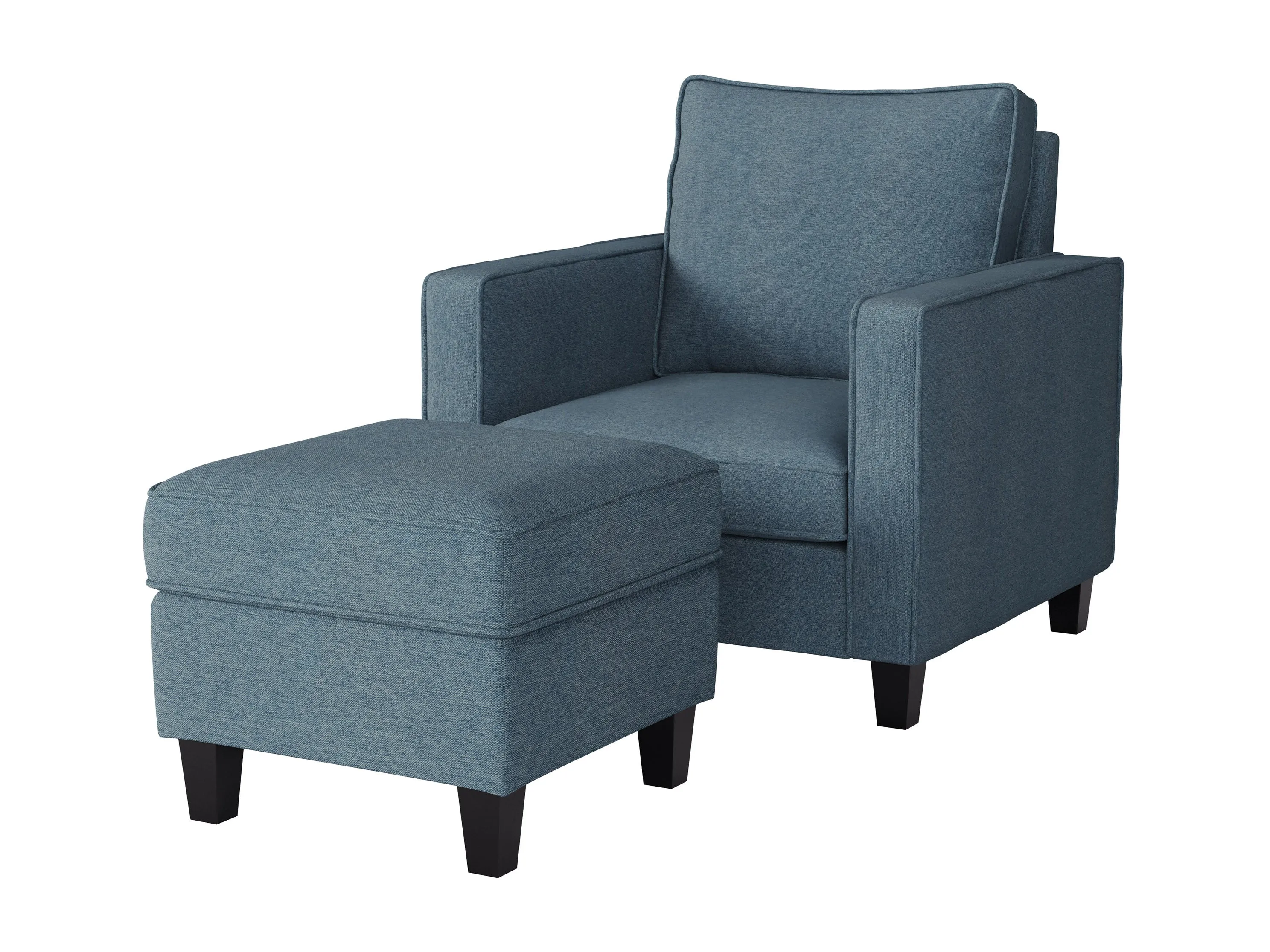 Blue Fabric Arm Chair with Ottoman