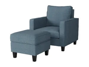 Blue Fabric Arm Chair with Ottoman