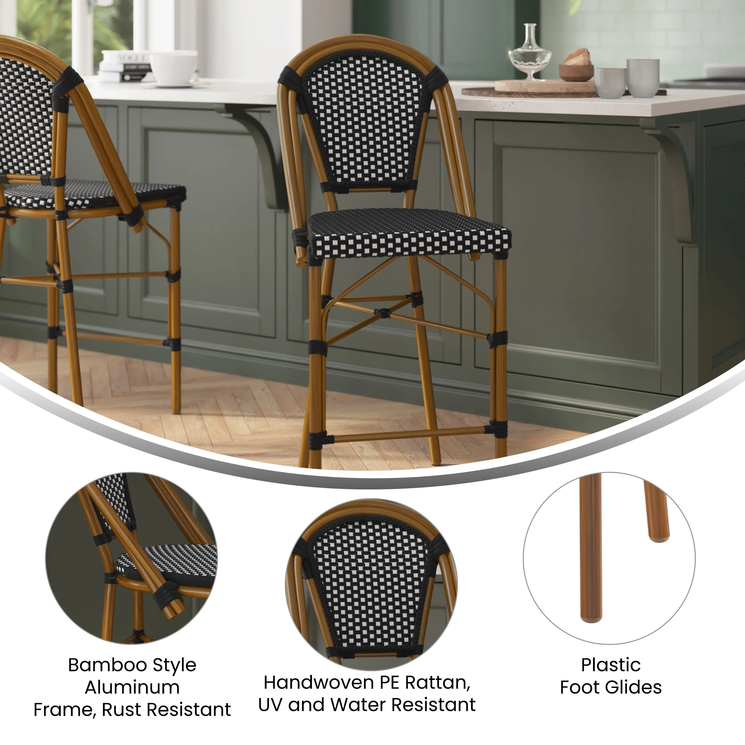 Bordeaux Commercial Grade Stackable Indoor/Outdoor Bistro 26" High Counter Height Stool