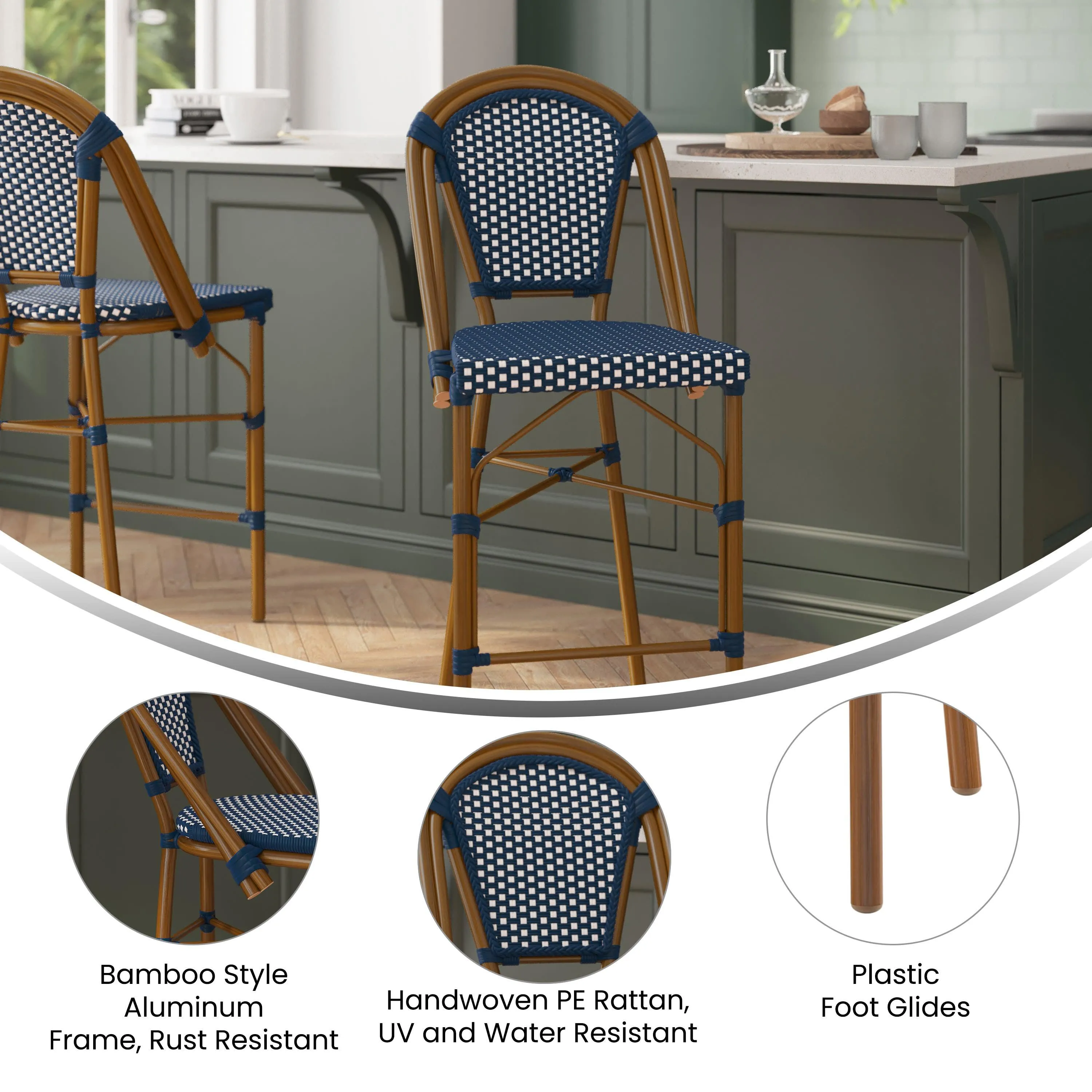 Bordeaux Commercial Grade Stackable Indoor/Outdoor Bistro 26" High Counter Height Stool