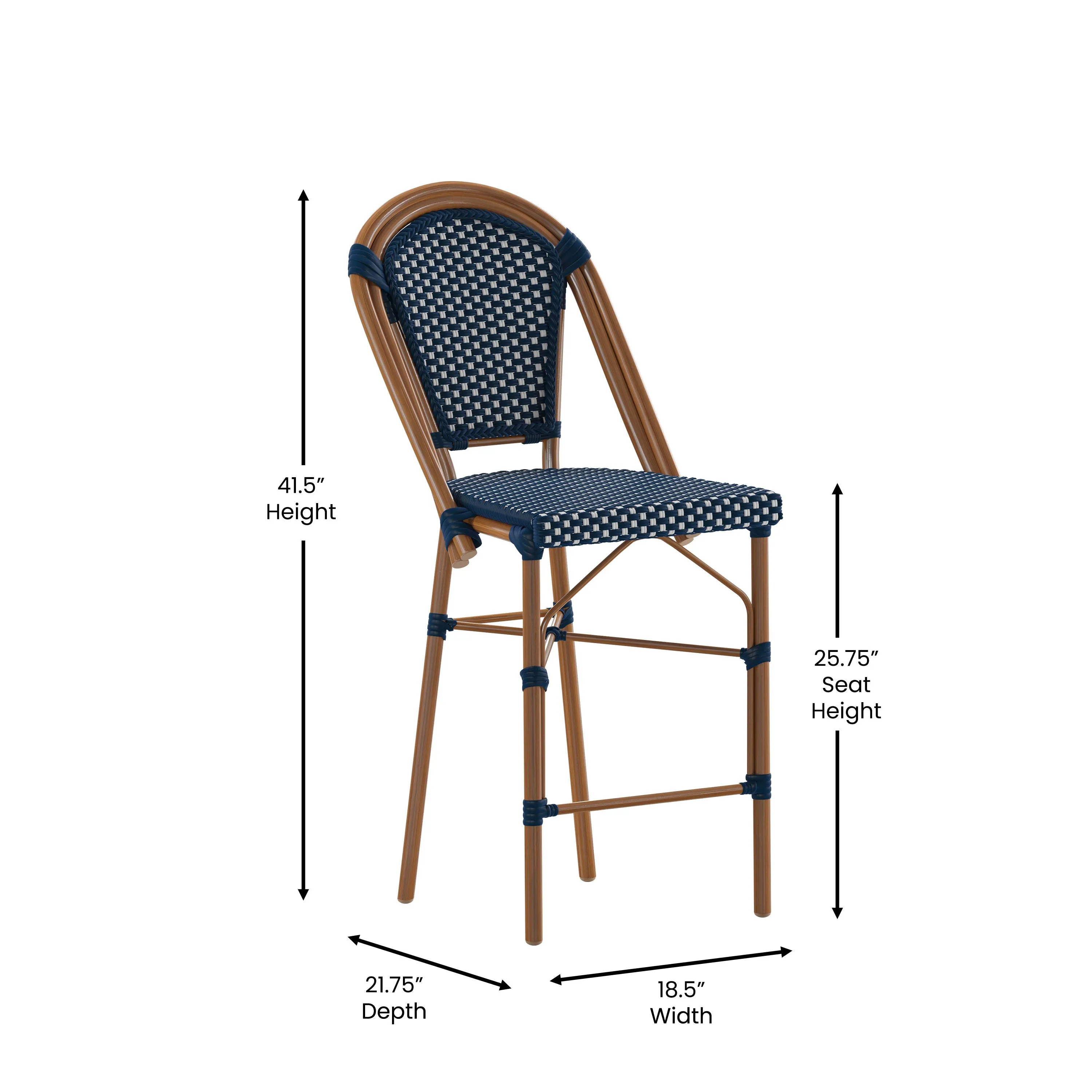 Bordeaux Commercial Grade Stackable Indoor/Outdoor Bistro 26" High Counter Height Stool
