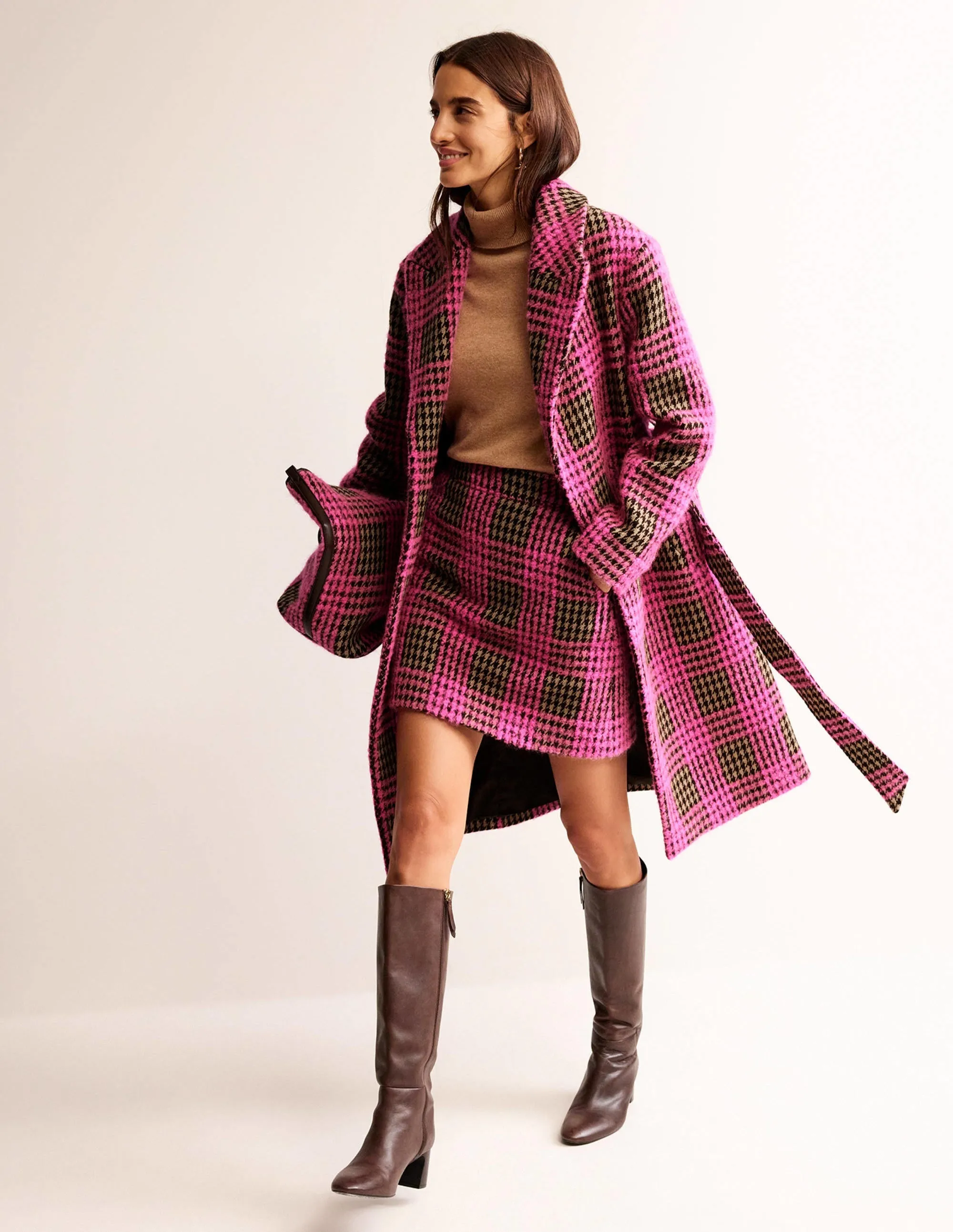 Bristol Wool Check Coat-Pink Boucle Check