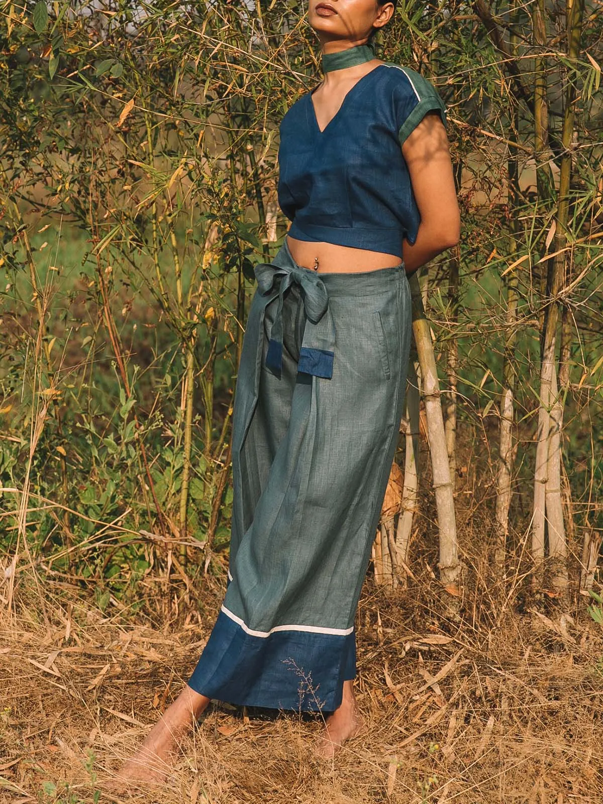 Cider V Neck Top- Blue