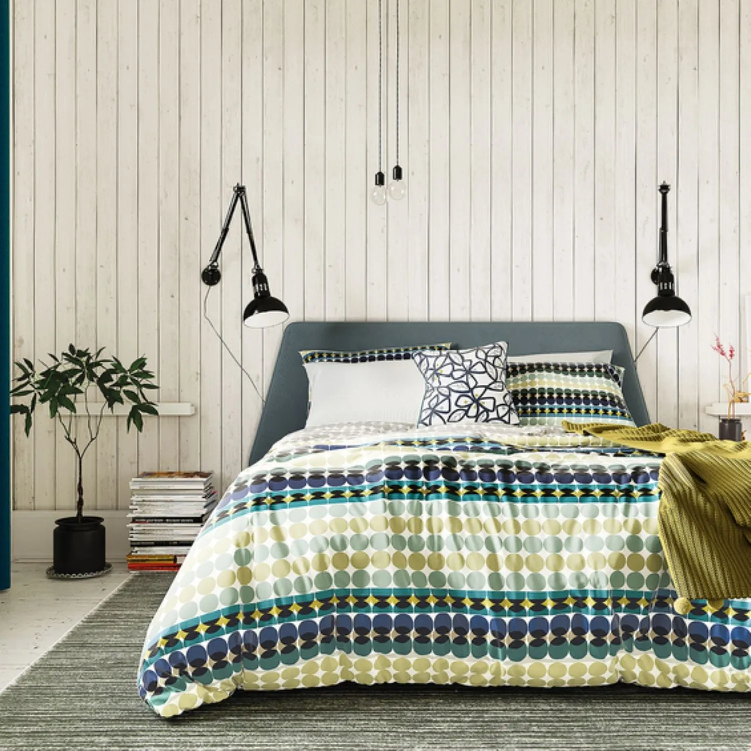 Clara Duvet Cover Set - Green & Ink